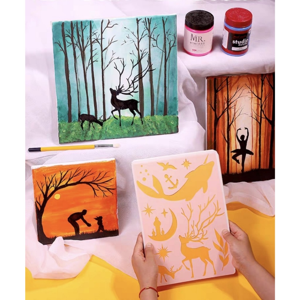 Bộ 16 khuôn vẽ cỡ A4 tô màu bóng đêm nghệ thuật, set khuôn vẽ tranh tô bóng