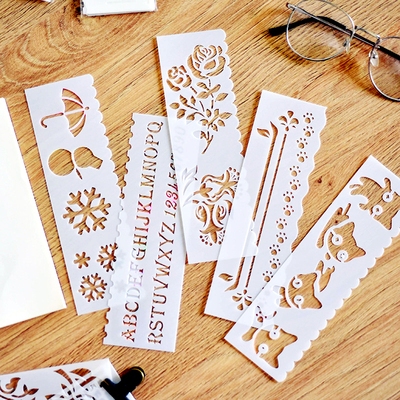 Set 8 Thước Vẽ Hình Trang Trí , khuôn rỗng tập vẽ, thước rỗng vẽ trang trí
