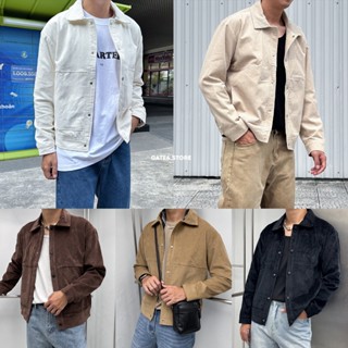 Áo khoác Nam KAF, khoác cổ bẻ dáng phi công vải nhung tăm Unisex dáng suông GATE6 - 5018