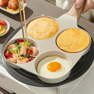 Chảo chiên rán trứng Chảo bánh khọt mini làm bánh 3 ngăn 4 ngăn chống dính khuôn chảo hình tròn dùng được bếp