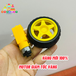 Động cơ giảm tốc vàng kèm bánh xe chế xe, robot, sáng tạp steam - lk0001