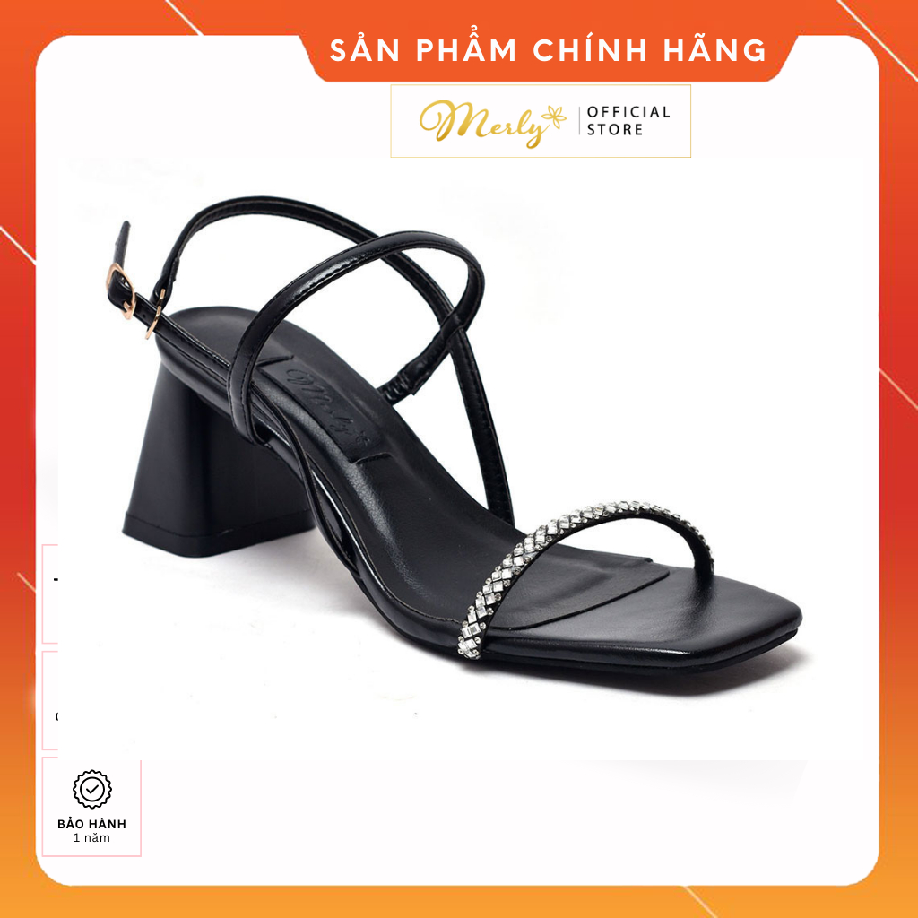 Giày Xăng Đan Nữ Cao Gót Quai Ngang Merly 1404, Giày Cao Gót Nữ Gót Vuông, Giày Cao Gót Size Lớn