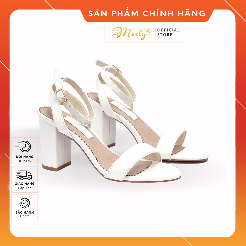 Giày Sandal Cao Gót 8cm Merly 1309 Đen Mờ, Xăng Đan Cao Gót Gót Vuông