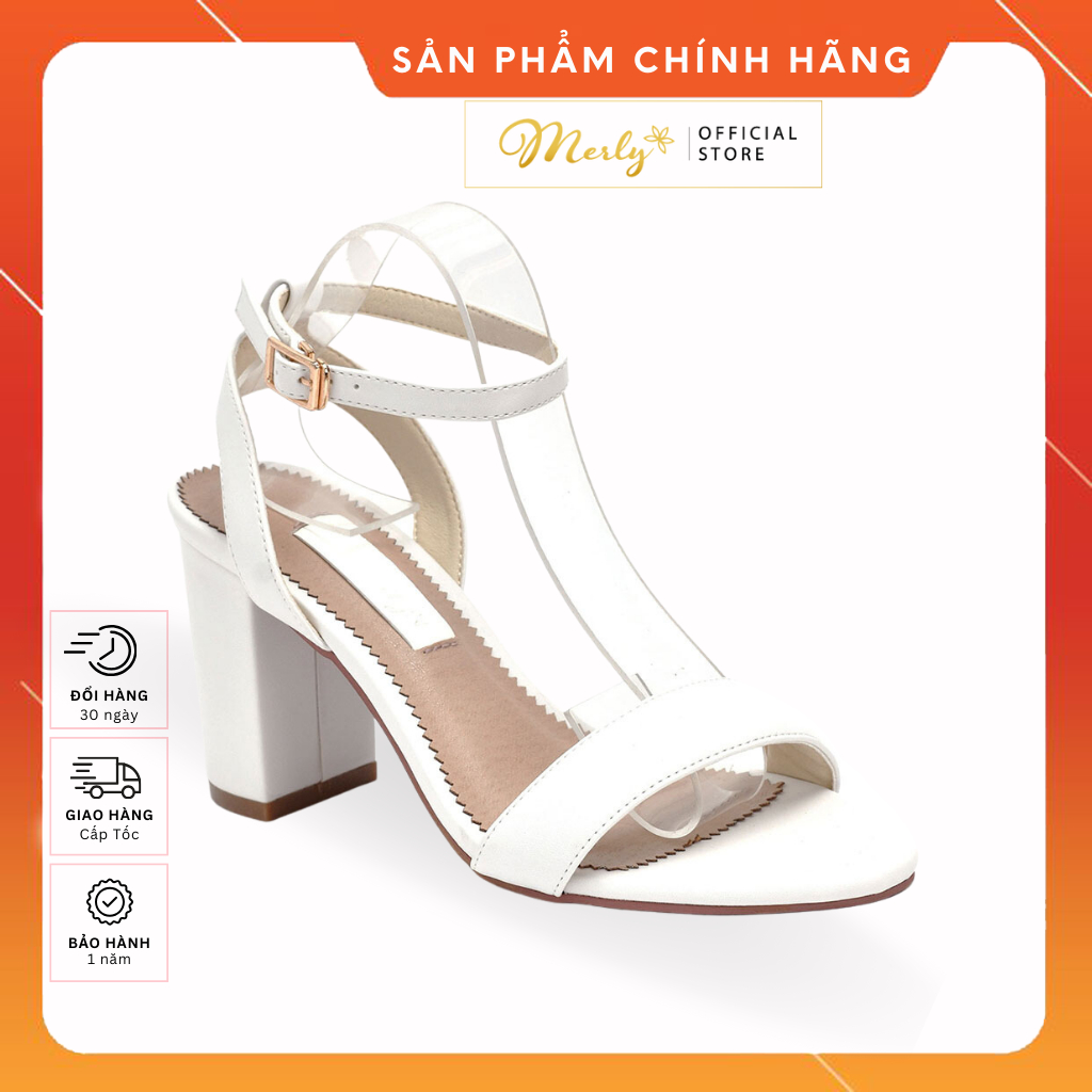 Giày Sandal Cao Gót 8cm Merly 1309 Đen Mờ, Xăng Đan Cao Gót Gót Vuông