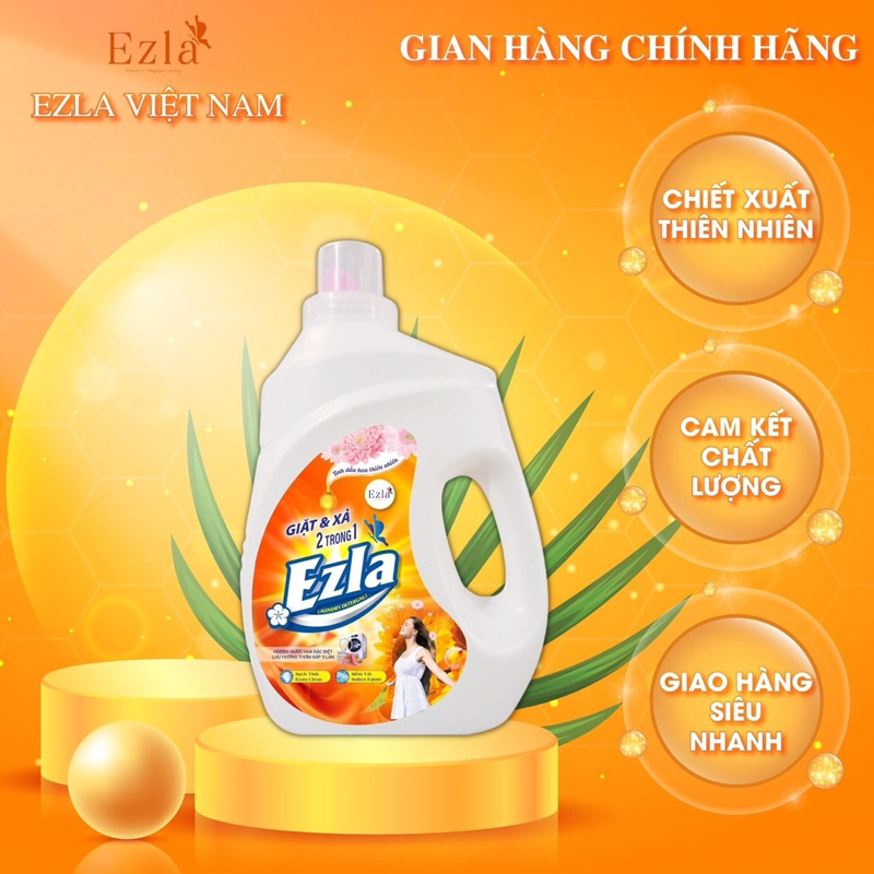 Nước giặt xả Ezla  Nước giặt xả đậm đặc 2 trong 1 dùng cho trẻ sơ sinh, lưu hương lâu