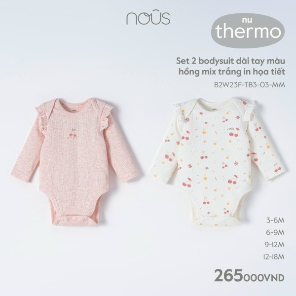 Nous Set 2 bodysuit dài tay màu thu đông cho bé