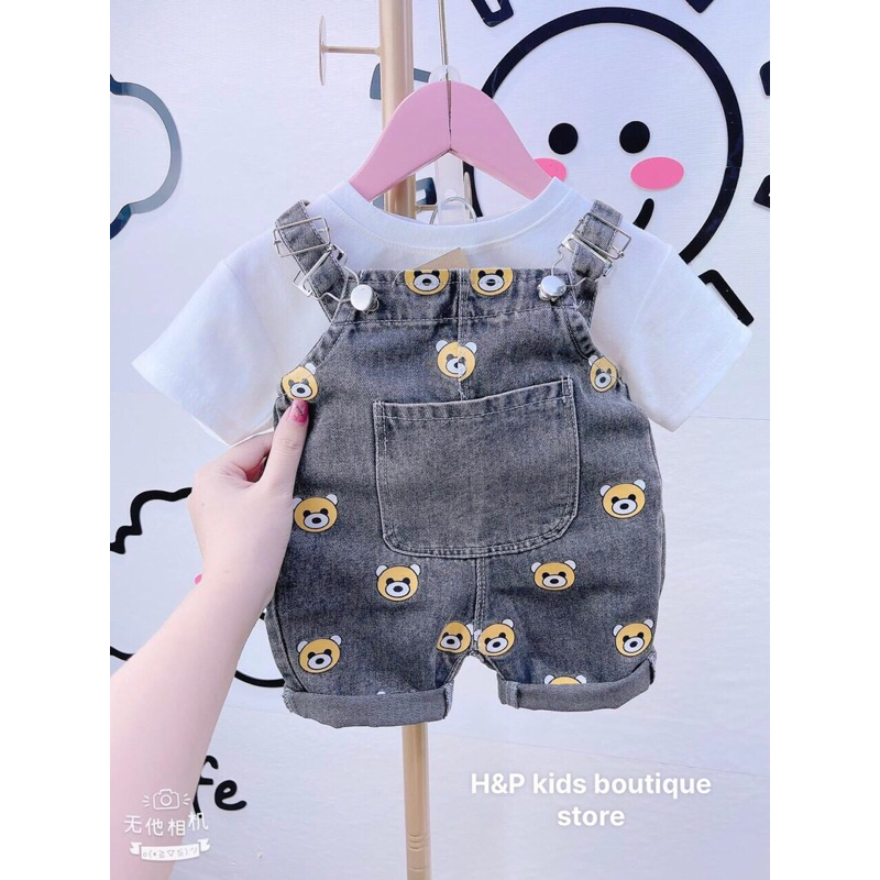 Yếm jean kèm áo cho bé trai 8-20kg, yếm bò bé trai siêu đẹp hàng bán shop