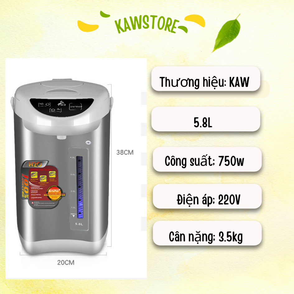 Bình Thủy Điện Đun Nước Nóng 5.8L Kaw công suất 750W - Bảo hành chính hãng