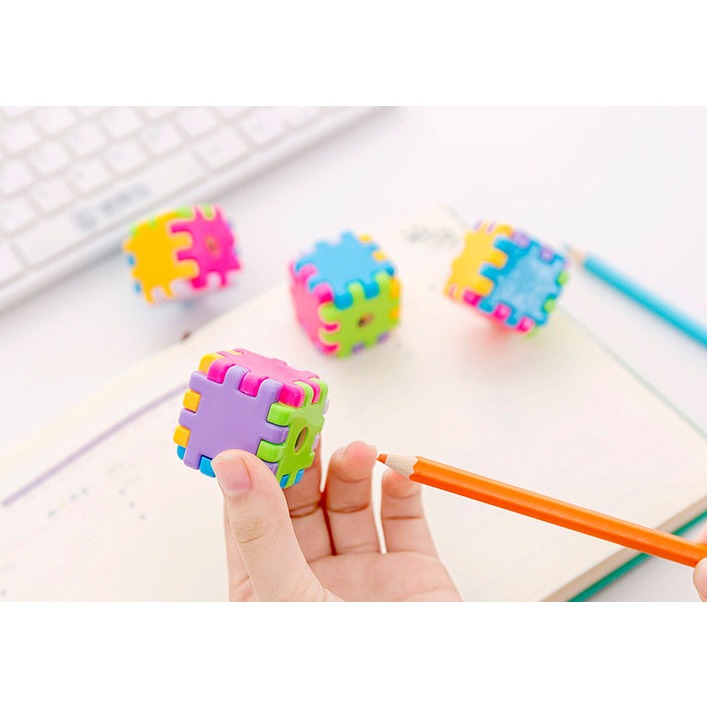 Gọt bút chì hình khối Rubik hoạt hình đơn giản và sáng tạo dành cho học sinh, gọt bút chì thủ công cho trẻ em