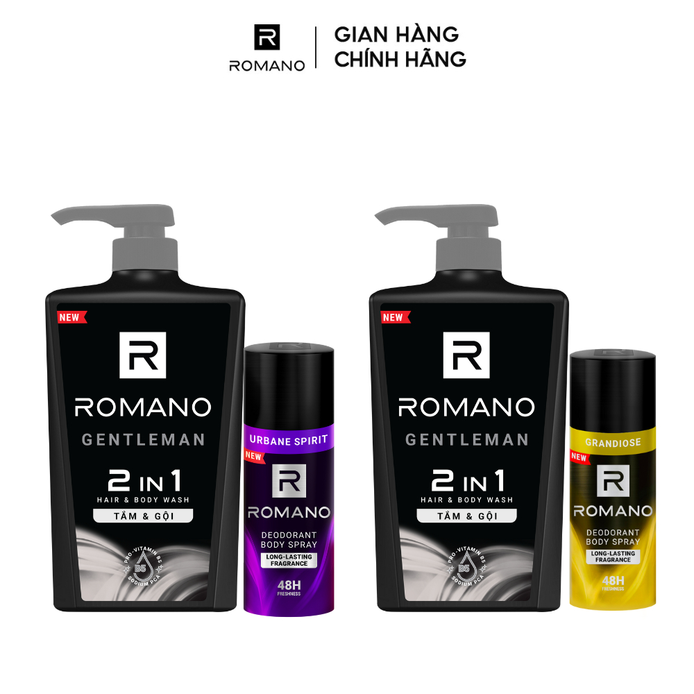 [COMBO TIẾT KIỆM]Combo Tắm gội Romano 2IN1 650g và Xịt khử mùi hương nước hoa mới 150ml