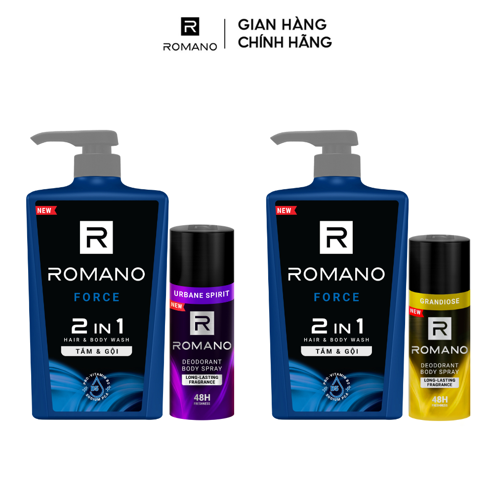 Combo Tắm gội Romano 2IN1 650g và Xịt khử mùi hương nước hoa mới 150ml