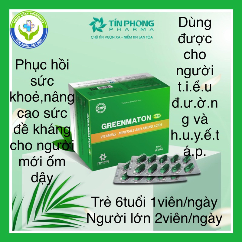 Viên uống  Greenmaton hộp 100v bổ sung vitamin giúp ăn ngon ngủ tốt