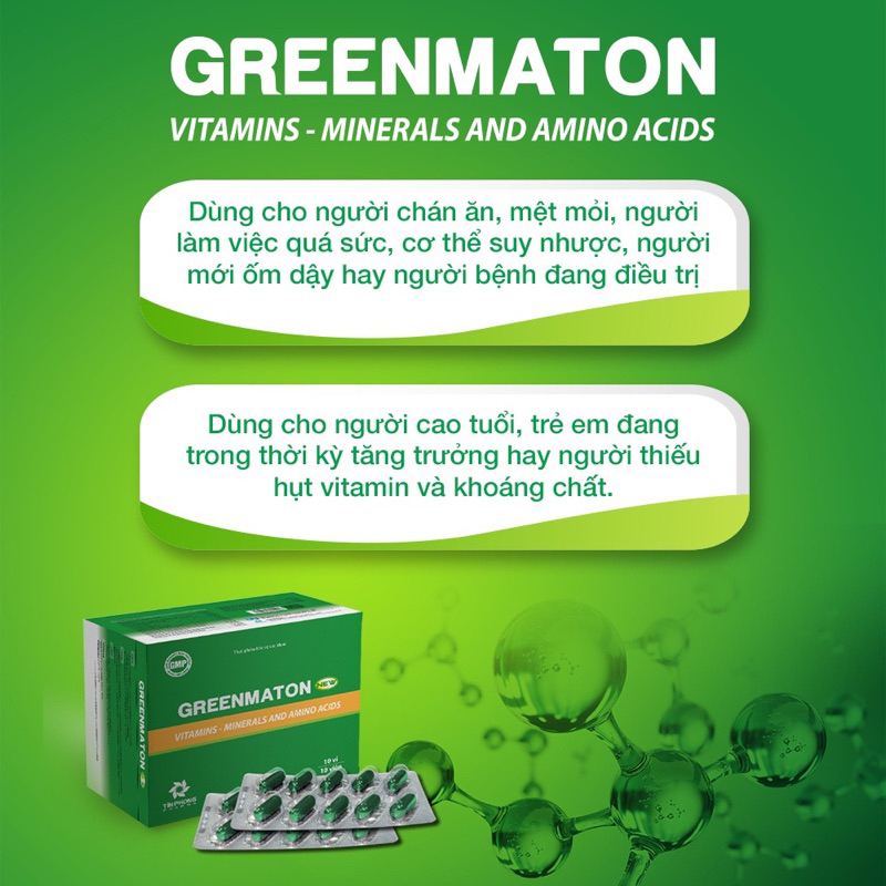 Viên uống  Greenmaton hộp 100v bổ sung vitamin giúp ăn ngon ngủ tốt