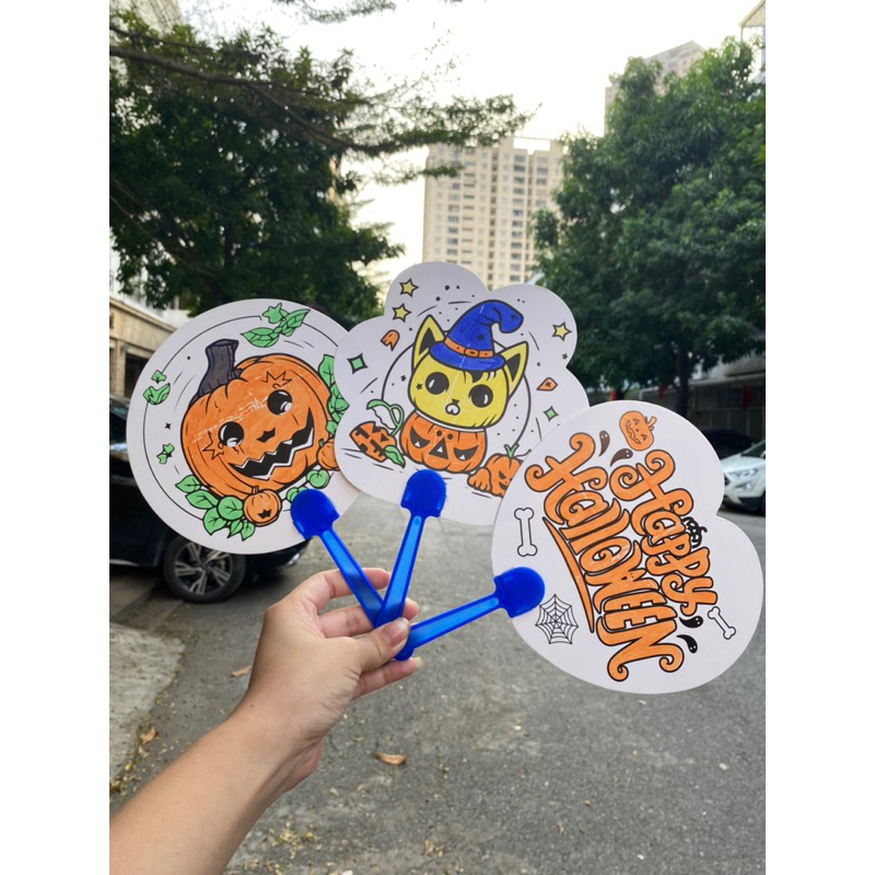 Combo 20 hashtag cầm tay tô màu, quạt tô màu HALLOWEEN, quà tặng halloween