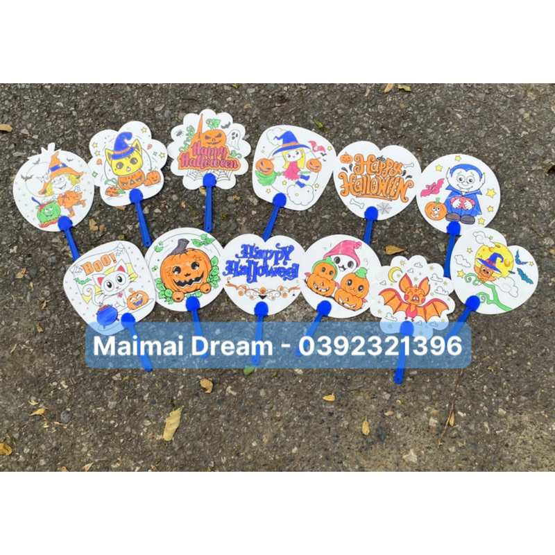 Combo 20 hashtag cầm tay tô màu, quạt tô màu HALLOWEEN, quà tặng halloween