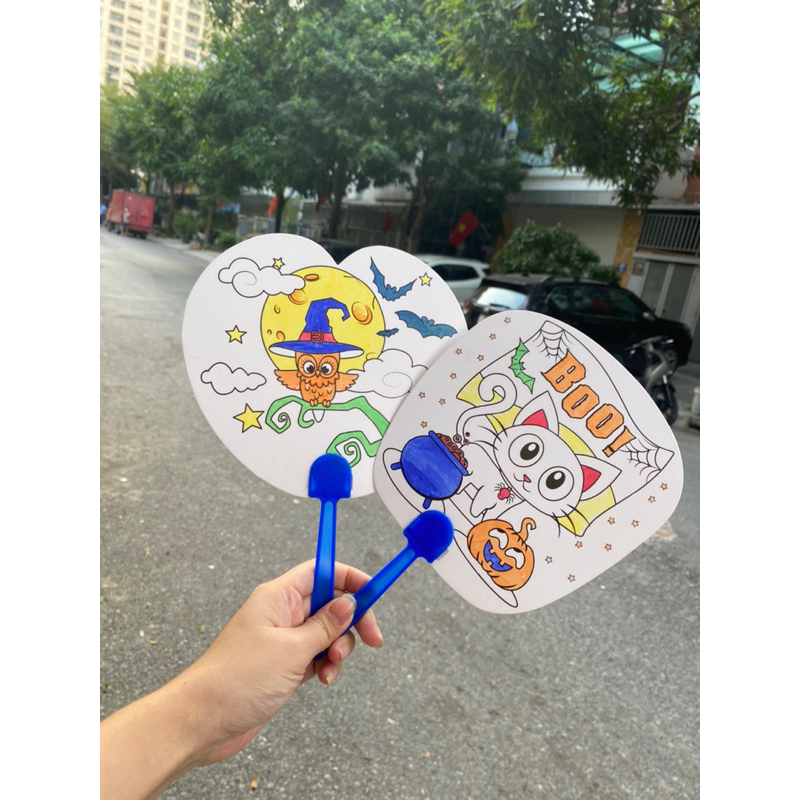 Combo 20 hashtag cầm tay tô màu, quạt tô màu HALLOWEEN, quà tặng halloween