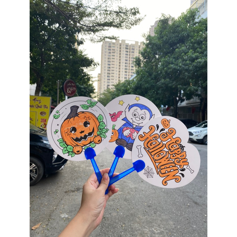 Combo 20 hashtag cầm tay tô màu, quạt tô màu HALLOWEEN, quà tặng halloween