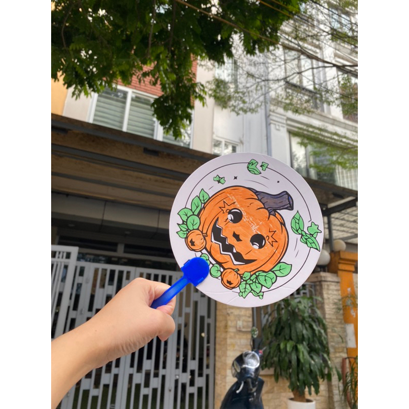 Combo 20 hashtag cầm tay tô màu, quạt tô màu HALLOWEEN, quà tặng halloween