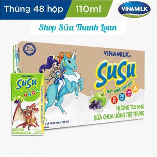 [HSD T2-2025] Thùng 48 Hộp Sữa Chua Uống Susu IQ Hương Táo Nho 110ml.