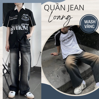 Quần Jean LOANG wash XÁM/XANH/VÀNG Cạp cao Ống Rộng tôn dáng form unisex