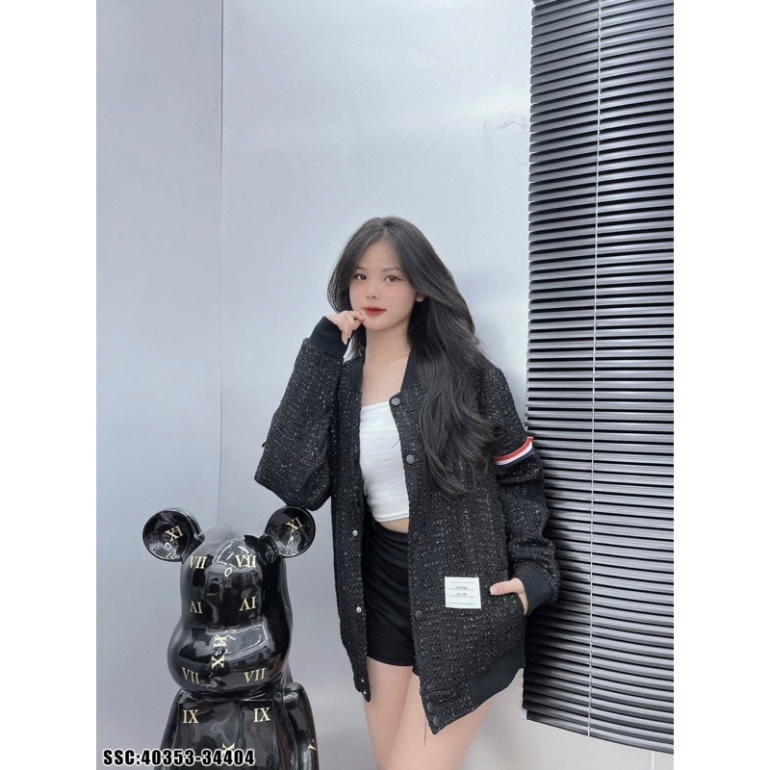 Áo Khoác Teddy_Sơn Tùng Dạ Kim Tuyến Áo Bomber THOM Dạ Phối Da Kim Tuyến Nam Nữ Siêu Hot