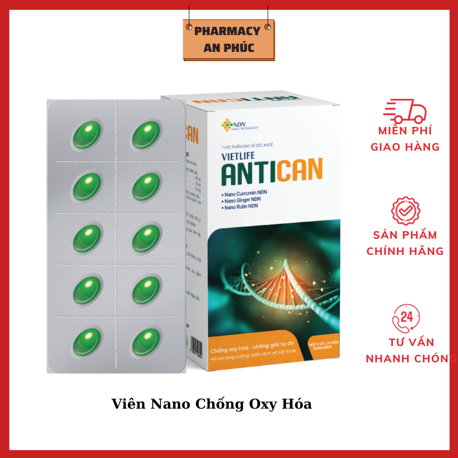 Viên Nano Chống Ôxy Hóa Antican Vietlife (Hộp 30 viên) - Giúp Tăng Cường Miễn Dịch Và Sức Khỏe, Chống Gốc Tự Do