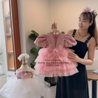 Váy kim sa 3 tầng tay bồng