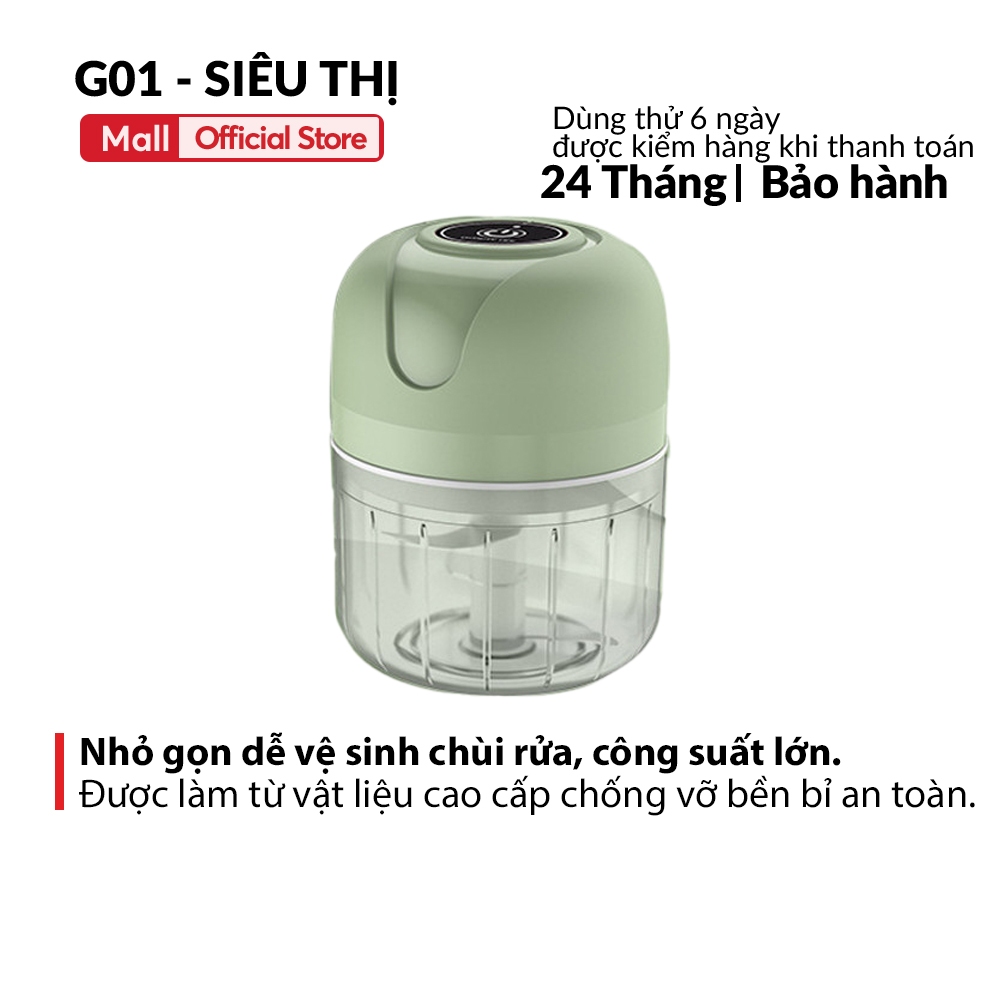 Máy xay tỏi ớt đa năng G01 Siêu thị dòng mini sạc điện 250ml công suất 300w