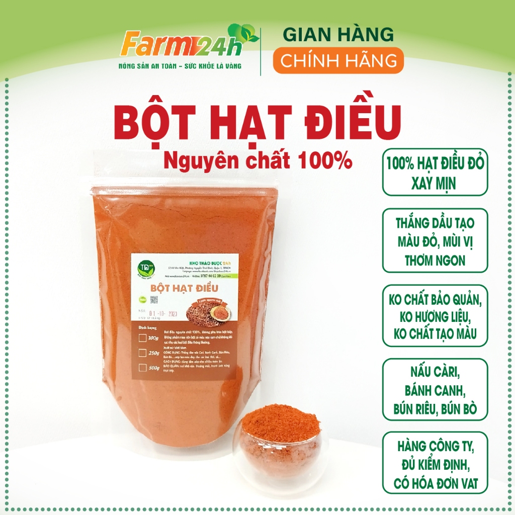 Bột hạt điều đỏ nguyên chất 100%, chất tạo màu và hương vị cho các món ăn hấp dẫn, thơm ngon  I Farm24h