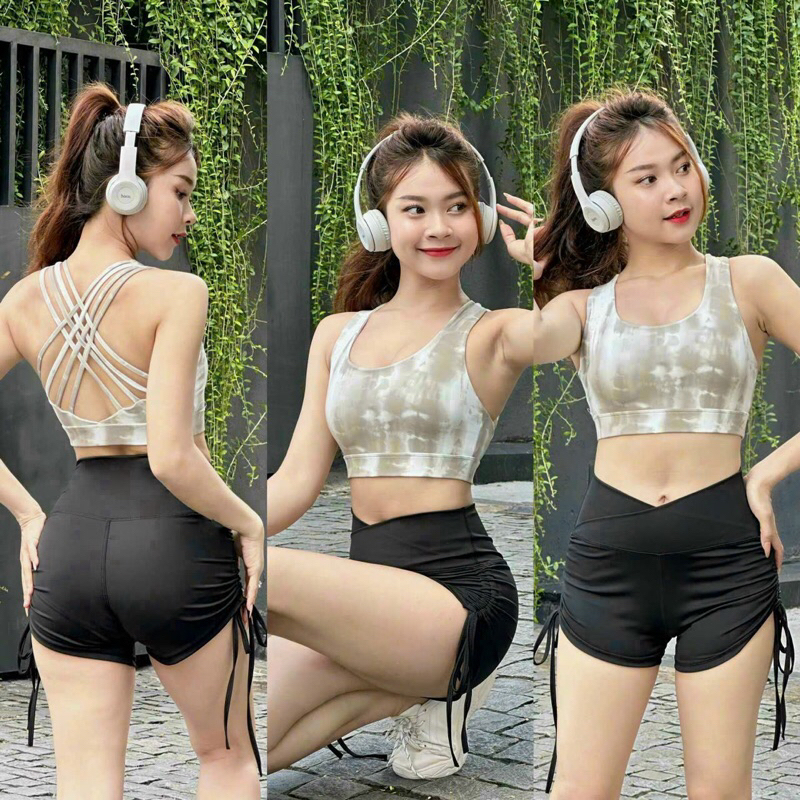 Áo bra loang đan dây tập gym yoga aerobic sẵn mút