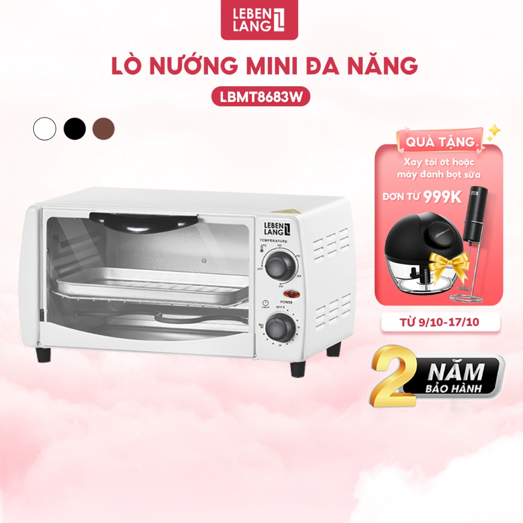 Lò nướng mini đa năng LEBENLANG, công suất 800W, dung tích 12l, bảo hành 24 tháng, màu trắng - LBMT8683W