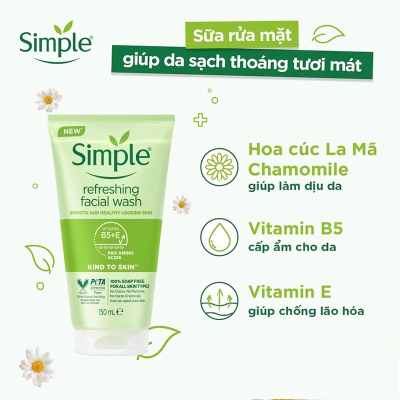 Sữa Rửa Mặt Simple Refreshing Facial Wash 150ml - Dịu Nhẹ Cho Da Dầu Mụn, Nhạy Cảm | BigBuy360 - bigbuy360.vn