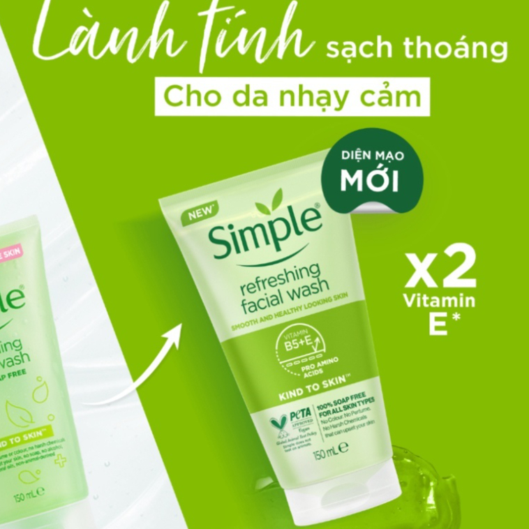 Sữa Rửa Mặt Simple Refreshing Facial Wash 150ml - Dịu Nhẹ Cho Da Dầu Mụn, Nhạy Cảm