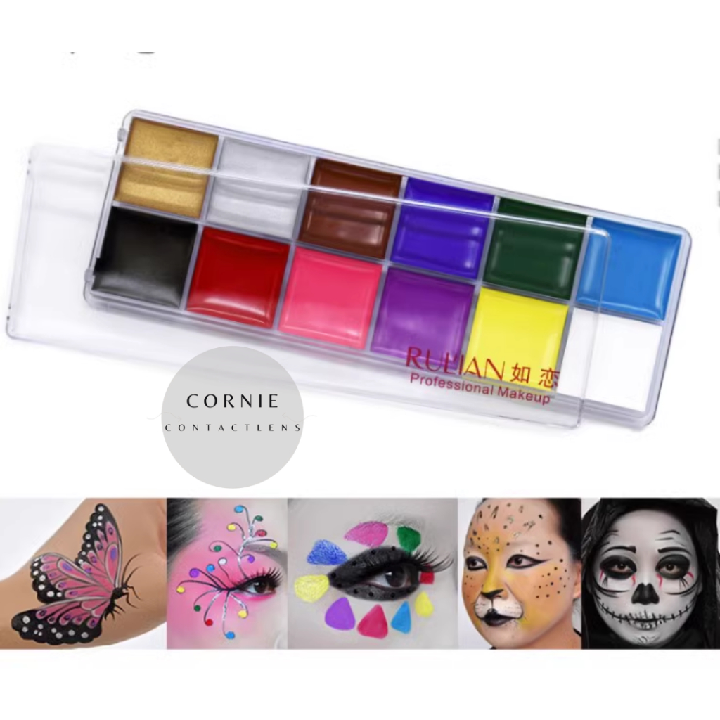 Màu hóa trang da, màu vẽ mặt Halloween bộ 12 màu nén - Cornie