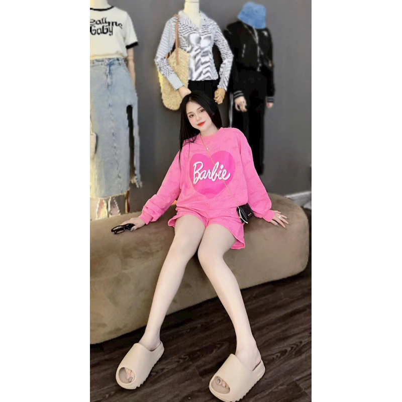 Set đồ nữ đi chơi, sét áo dài tay in 3D kèm quần đùi có túi chất vải thun tăm lạnh.