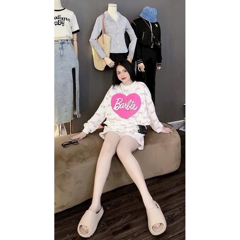 Set đồ nữ đi chơi, sét áo dài tay in 3D kèm quần đùi có túi chất vải thun tăm lạnh.