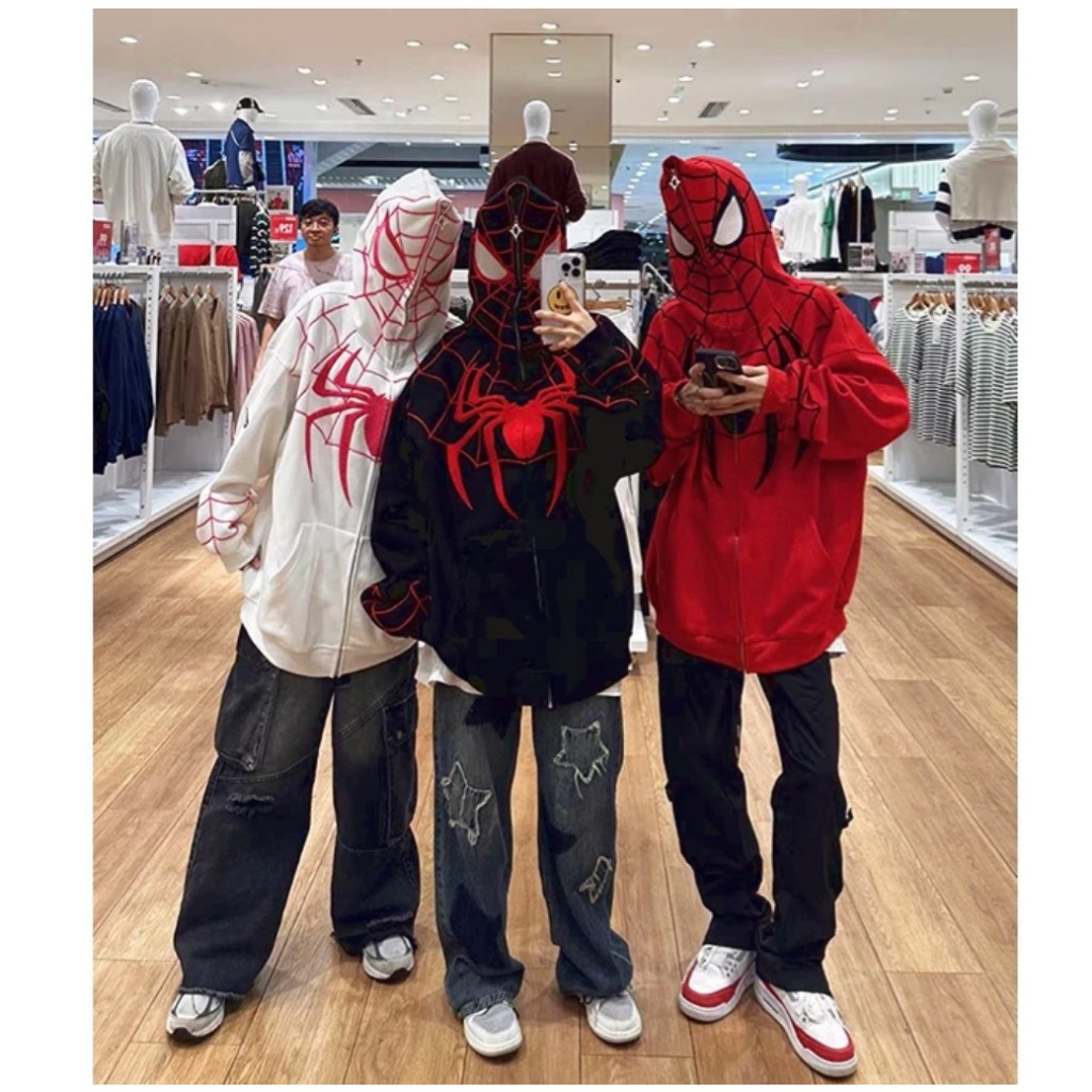 Áo khoác người nhện THÊU Mắt Nhìn Được , Hoodie Người nhện chùm đầu