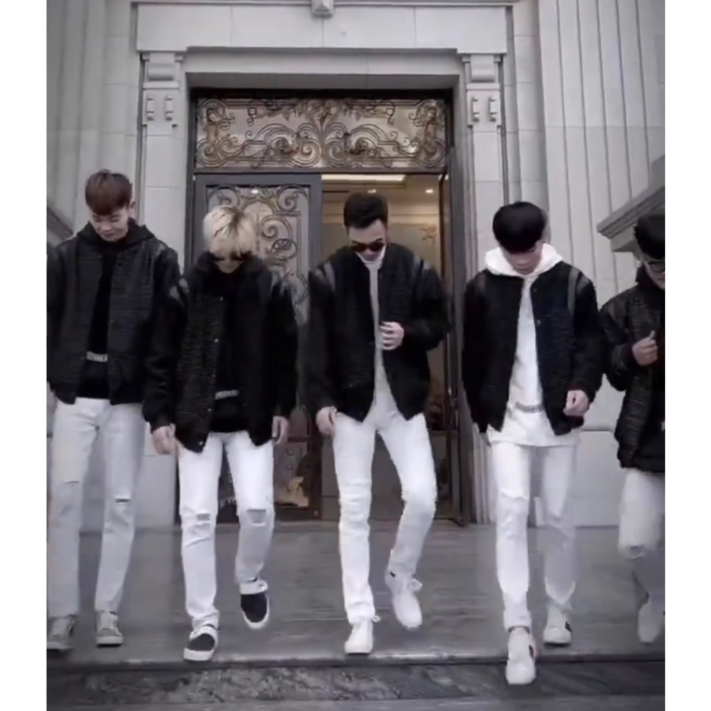 Áo khoác nam boy phố, áo Bomber phối Vai Da chất dạ Kim sa lấp lánh