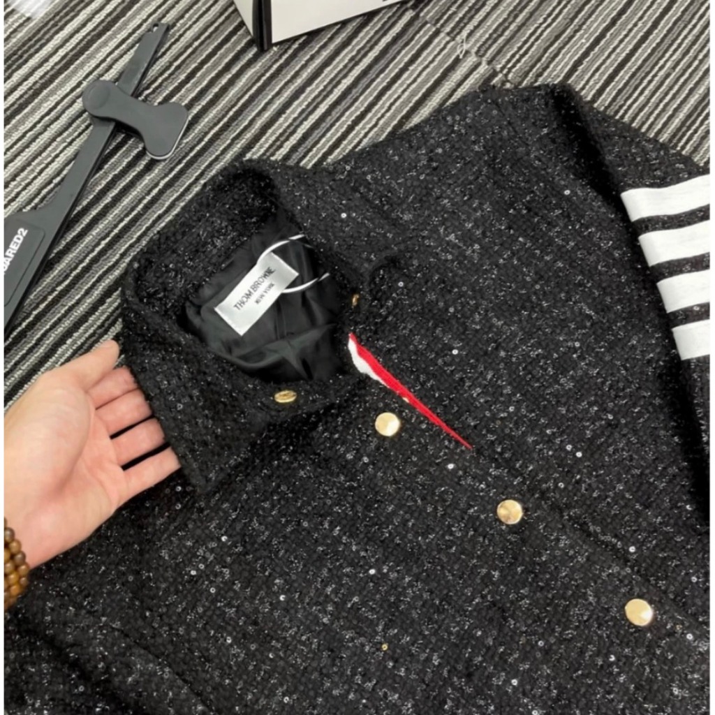 Áo khoác nam boy phố, áo Bomber phối Tay Trắng chất dạ Kim sa lấp lánh