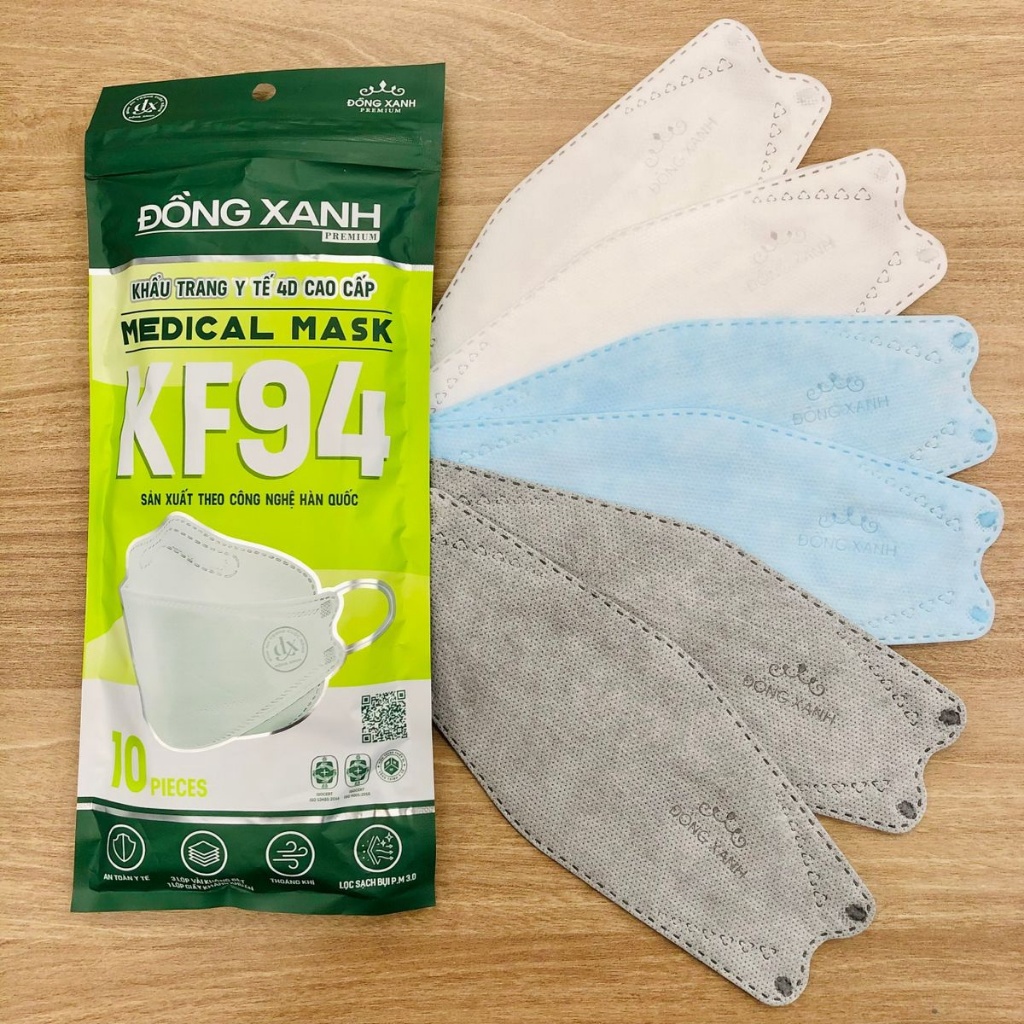 KHẨU TRANG KF94 (10 CÁI/TÚI, 30 TÚI/THÙNG) - ĐỒNG XANH PREMIUM