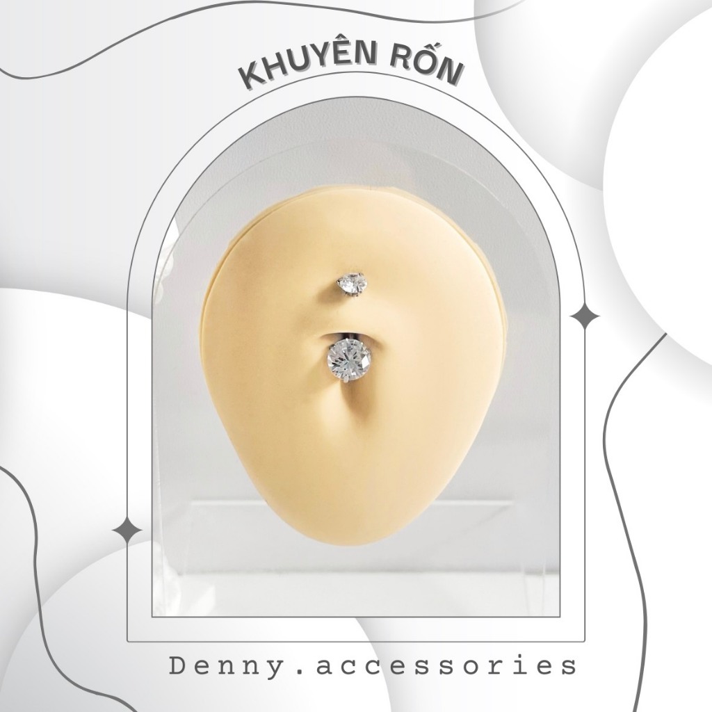 Khuyên rốn đá sáng lấp lánh chất liệu thép y tế không gỉ KR023