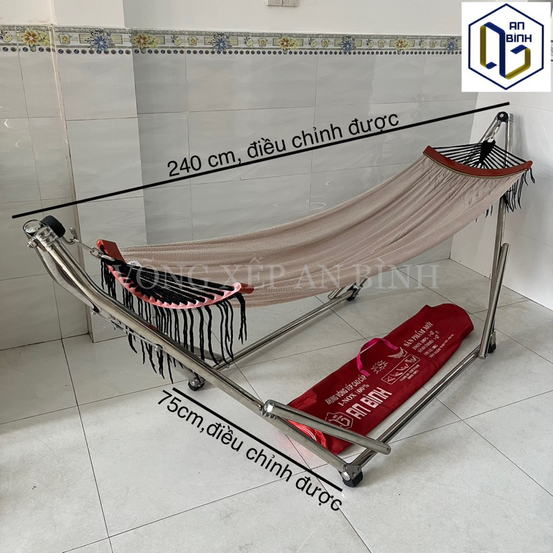 Bộ võng xếp Inox cao cấp An Bình hàng cao cấp tải trọng 250kg INT fi32 - Hàng chính hãng