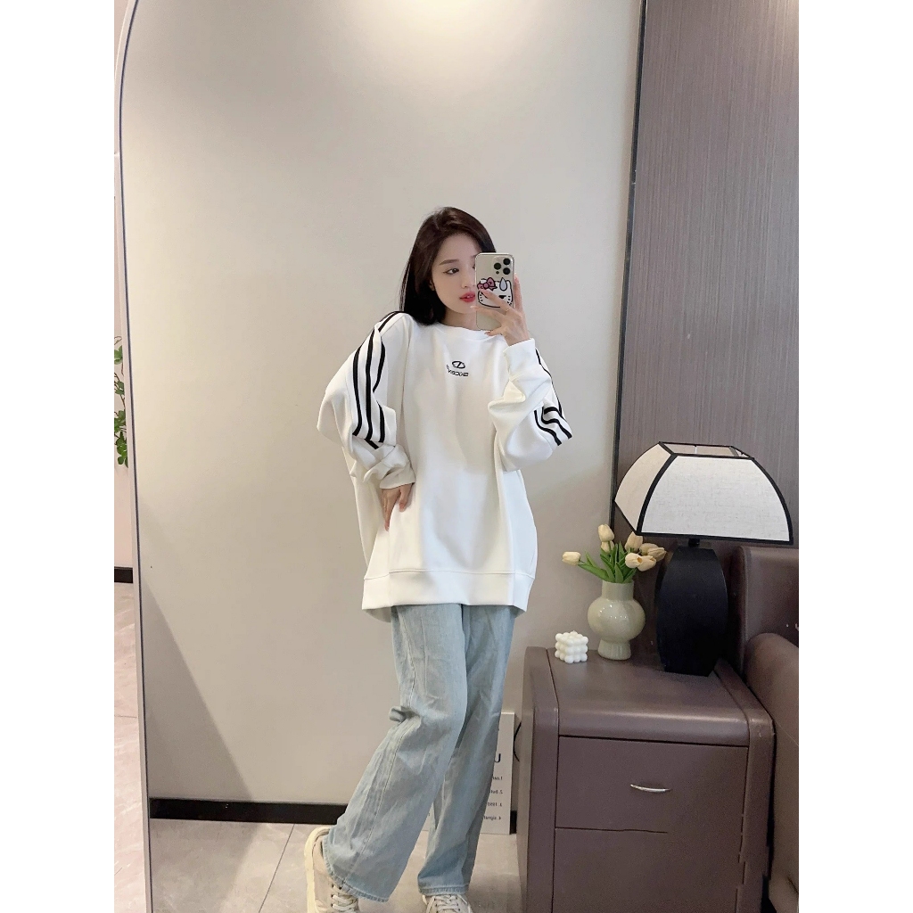 Áo Nỉ Sweater Tay Kẻ Sọc phong cách Hàn Quốc Hot 2023 GU22VN