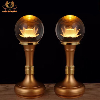 Cặp 2 cây đèn led dùng pin hoặc cắm điện hoa sen pha lê thờ cúng trang trí