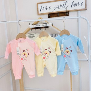 Body dài tay sơ sinh vải nỉ cotton in gấu cho bé mùa đông