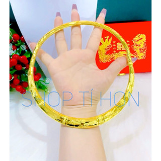   1 kiềng  Kiềng cưới cô dâu  có khằn đé đặc ruột  bản dẹt khoá vặn ốc chạm thủ công làm từ bạc xi vàng 24 - Có tặng hộp 