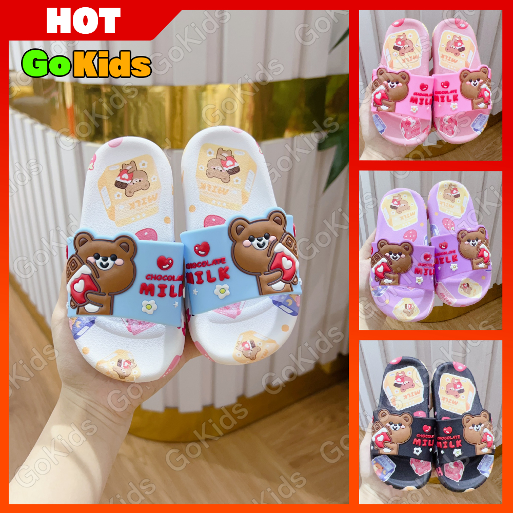 Dép Lê Cao Su Họa Tiết Chú Gấu Cực Đáng Yêu Cho Bé Gái size 26-35