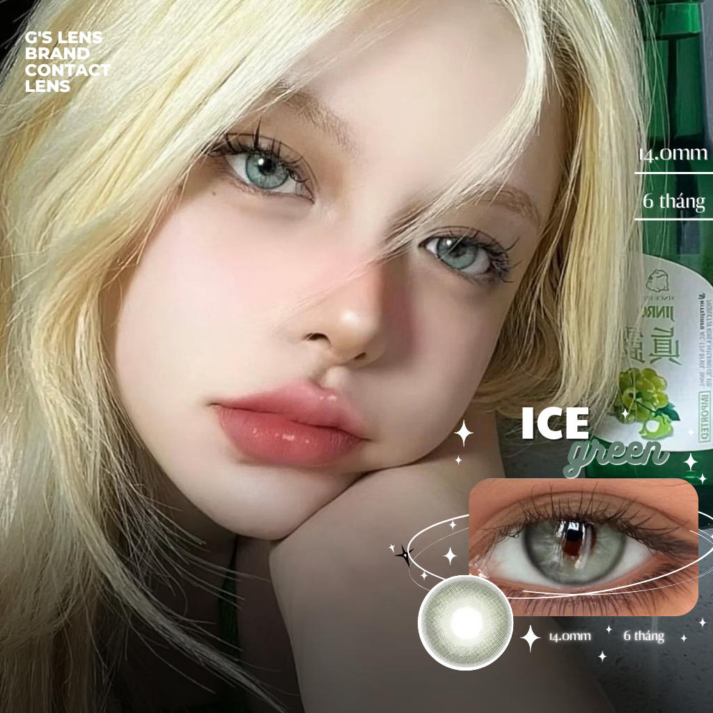 Lens Mắt Kính Áp Tròng Xanh Băng ICE GREEN Không Giãn 14.0mm 0 Đến 6 Độ Lệch Độ- GSLENS