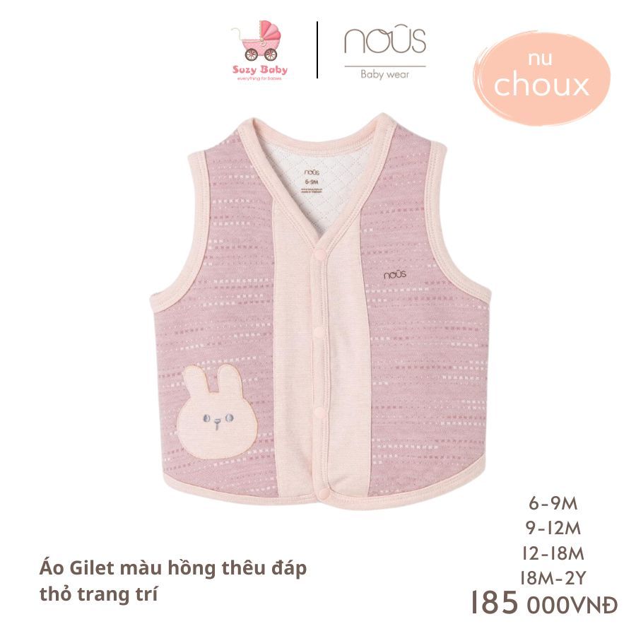 NOUS Áo Gilet màu hồng/màu xanh thêu đáp thỏ gấu trang trí 6M 9M 12M 18M