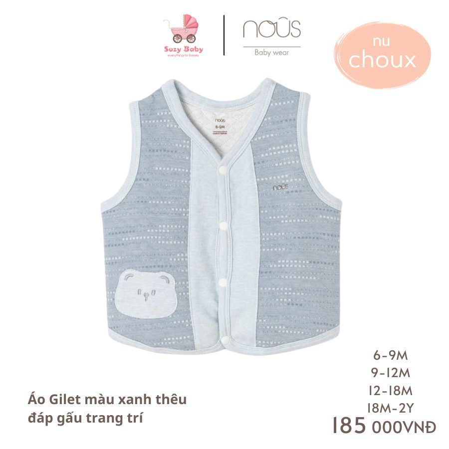 NOUS Áo Gilet màu hồng/màu xanh thêu đáp thỏ gấu trang trí 6M 9M 12M 18M